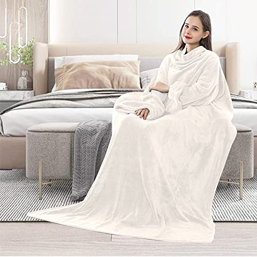 sunyana Kuscheldecke mit ärmeln, TV Decke mit ärmeln, Ärmeldecke mit Weiche Gemütliche Plüsch, Geeignet für Sofa, Bett 1.5 * 2M (Beige) von sunyana