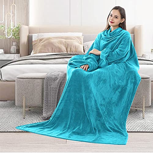 sunyana Kuscheldecke mit ärmeln, TV Decke mit ärmeln, Ärmeldecke mit Weiche Gemütliche Plüsch, Geeignet für Sofa, Bett 1.5 * 2M (See Blau) von sunyana