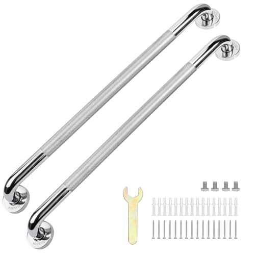 sunzone 2 Stück Badezimmer-Haltegriffe, 60 cm, rutschfeste Haltegriffe, verchromt, SUS 304 Edelstahl, Badezimmer-Duschgriffe, Sicherheitshandlauf-Unterstützung, Haltegriffe für ältere Menschen von sunzone