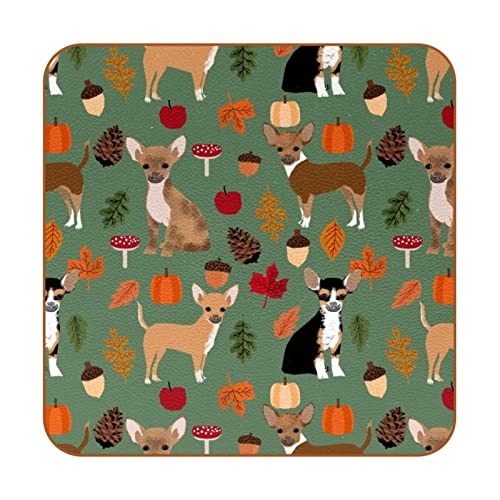 Untersetzer für Getränke,Leder Untersetzer 6er Set,Chihuahua-Herbstlaub-Hund,Untersetzer für Tassen Home Kitchen Decor von suojapuku