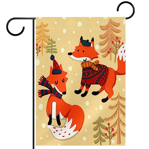 Winterschnee süßer Cartoon-Fuchs Gartenfahne 12x18,Farmhouse Yard Decor Outdoor Flags,doppelseitiges vertikales Banner von suojapuku