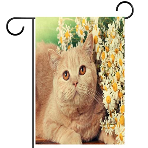 süße Katze und Blumengänseblümchen Gartenfahne 12x18,Farmhouse Yard Decor Outdoor Flags,doppelseitiges vertikales Banner von suojapuku