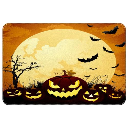 suojapuku Fußmatte für den Innenbereich,Bodenmatte,Teppich,Halloween-Kürbis-Mond-Fledermaus,Vorder- und Hintertürmatte, Heimdekoration, 78,7 x 50,8 cm Teppich von suojapuku