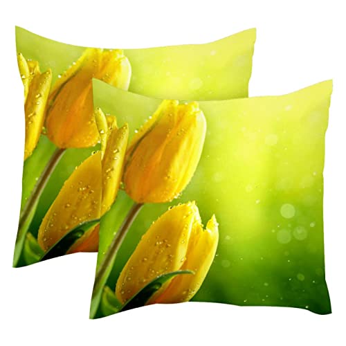 suojapuku Kissenbezüge 16x16,Tulpe gelbe Blume Sonnenschein,Dekorative Kissenbezüge, Sofakissenbezüge für Schlafzimmer von suojapuku