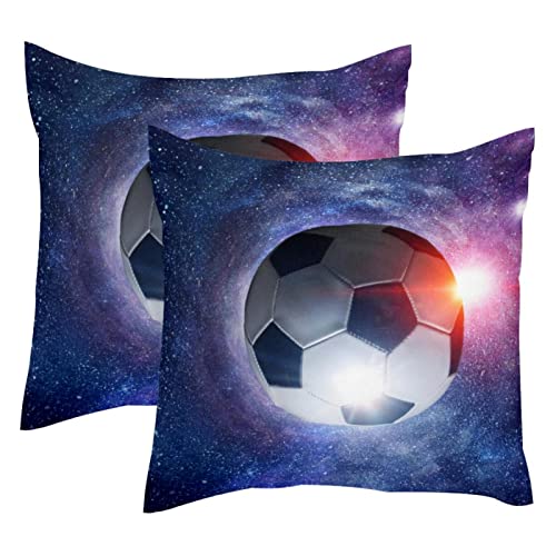 suojapuku Kissenbezüge 18x18 2er-Set,Weltraum-Universum-Galaxie-Fußball,Weiche dekorative Kissenbezüge für Sofa und Wohnzimmer von suojapuku