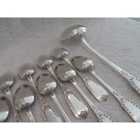 12 Esslöffel Schöpflöffelsuppe Silbermetall Empire Stil Goldschmied Ravinet Cie Français Versilberte Suppenkelle & Löffel von superstarliner