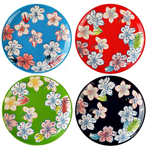 superyes Handpaint Floral Keramik Salatteller Set von 4 dunkelblau 20,3 cm für Mama Freunde von superyes