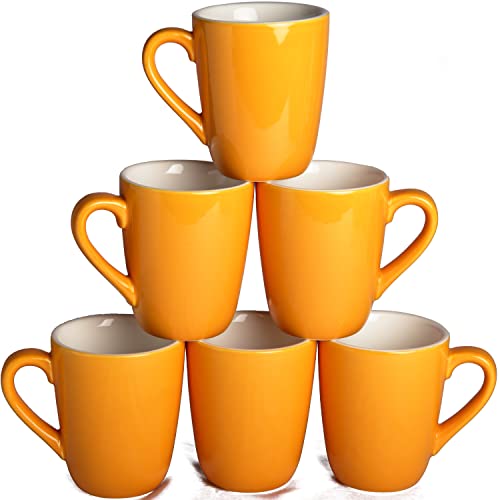 superyes Large Ceramic Mugs-Set of 6, 16oz(500ml) Barrel Tulip Shape for Cappuccino Latte, Easy-Grip Handle, Dishwasher, Microwave Safe, Lemon Yellow Glazed, White Interior, Solid Color von superyes