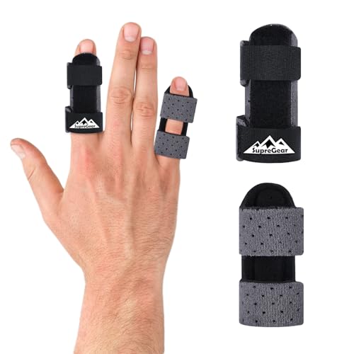 supregear Fingerschienen, 2 Stück Verstellbare Fingerstütze, Bequemer Finger Stabilisator für Gebrochene, Verstauchte, Arthritis, Sehnenentzündung und Geschwollene Finger, Dunkelgrau von supregear