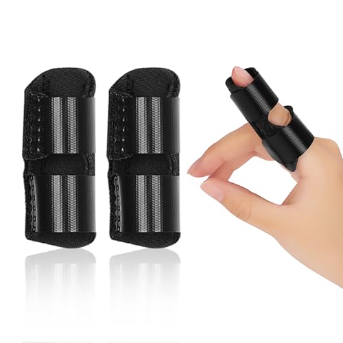 supregear Kinder Fingerschienen, 2 Stück Verstellbare Fingerstütze, Fingerstabilisator mit Eingebautes Aluminiumband für Gebrochene, Verstauchte, Sehnenentzündung und Geschwollene Finger, Schwarz von supregear