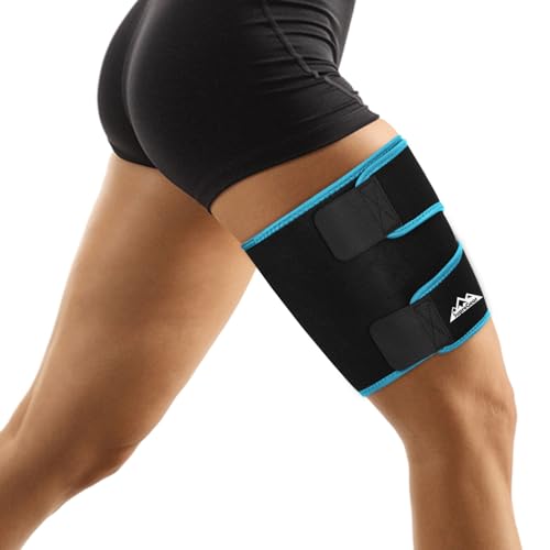 supregear Oberschenkelbandage Unterstützung, Einstellbare Kompression Neopren Oberschenkel Ärmel Atmungsaktive Rutschfeste Oberbeinstütze für Frauen Männer, Schwarz + Blau, XL von supregear