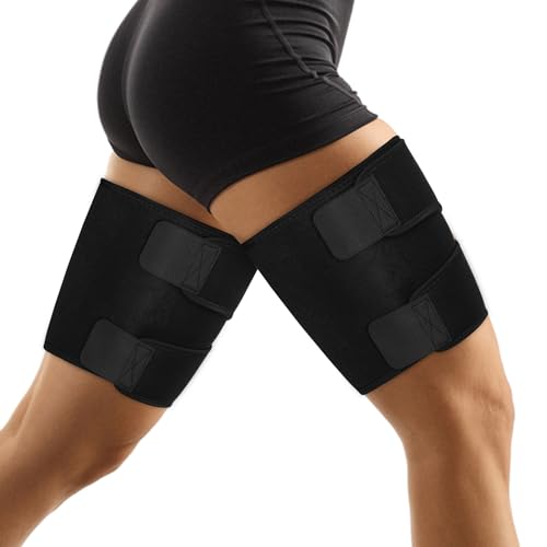 supregear Oberschenkelbandagen, 2er-Pack Rutschfeste Kompressions-Oberschenkelmanschette, Einstellbare Neopren-Oberschenkelbandage zur Unterstützung von Oberschenkel, Hamstring, Schwarz, L von supregear
