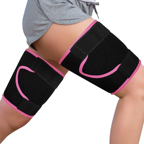 supregear Oberschenkelstützen, 2er Pack Verstellbare Kompressionsbandagen für Frauen und Männer Oberschenkel & Hamstrings Rutschfest Neopren Muskelerholung und Dehnung, Schwarz+Rosa von supregear