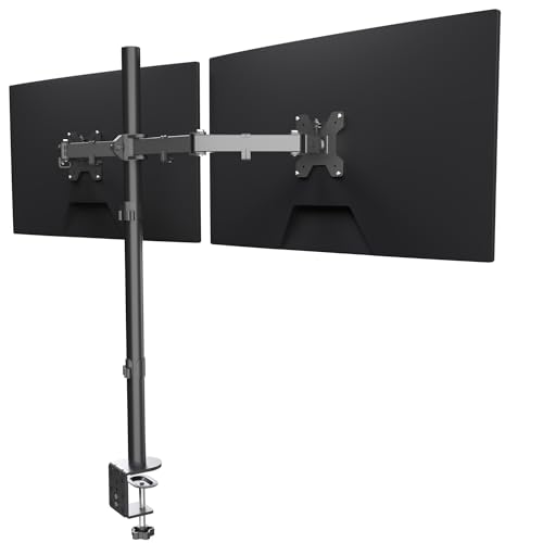suptek Bildschirmhalterung, Monitor Tischhalterung für 2 Monitore Monitorhalterung Höhenverstellbar 80cm Stange, Monitorhalterung 2 Monitore bis zu 27 Zoll Monitor Halterung MD6842 von suptek