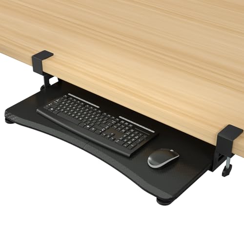 suptek Tastaturablage, Tastaturständer Unter dem Schreibtisch Ausziehbar mit Stabilem C Klemme, 650x 300mm Ausziehbare Plattform Computer Tastaturablage zum Tippen, Schwarz, DSF1DJB von suptek