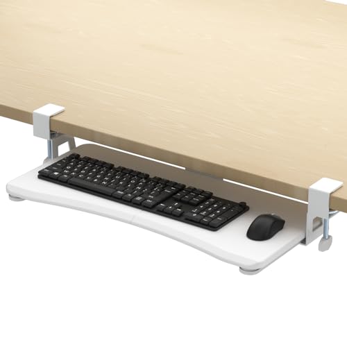 suptek Tastaturablage, Tastaturständer Unter dem Schreibtisch Ausziehbar mit Stabilem C Klemme, 650x 300mm Ausziehbare Plattform Computer Tastaturablage zum Tippen, Weiß, DSF1 von suptek
