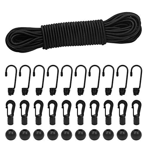 suruikei Gummiseil 4mm 15m schwarz, elastisches Expanderseil Gummischnur Gummikordel Gummiband Planenseil Spannseil mit Haken Zubehör DIY (Schwarz, 4mm x 15m) von suruikei