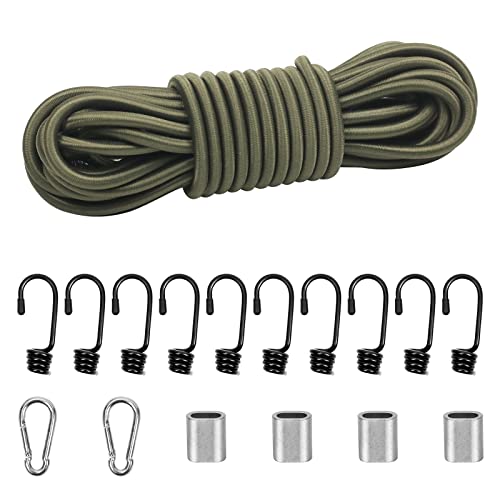suruikei Gummiseil 8mm 10m dunkelgrün, elastisches Expanderseil Gummischnur Gummikordel Gummiband Planenseil Spannseil mit Haken Zubehör DIY (Dunkelgrün, 8mm x 10m) von suruikei