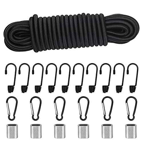 suruikei Gummiseil 8mm 10m schwarz, elastisches Expanderseil Gummischnur Gummikordel Gummiband Planenseil Spannseil mit Haken Zubehör DIY (Schwarz, 8mm x 10m) von suruikei