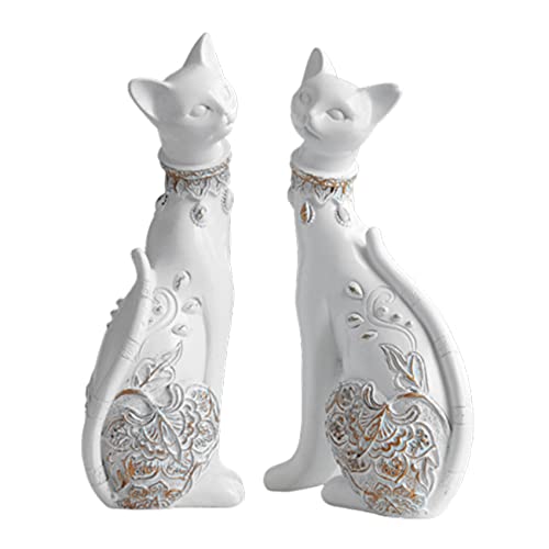 2 Stück/Set Katzenstatuen Heimdekoration Katzenfiguren Paar-Katzenstatuen für Heimdekoration, geeignet für Wohnzimmer, Weinschrank, TV-Schrank, Dekoration, Hochzeitsgeschenk, erste Wahl(weiß) von suruim