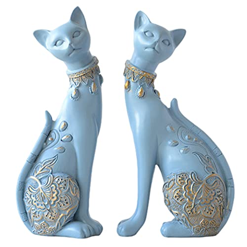 2 Stück/Set Katzenstatuen Raumdekoration Katzenfiguren, Paar Katzenstatue für Heimdekoration, geeignet für Wohnzimmer Weinschrank TV Schrank Dekoration Hochzeit Geschenk Erste Wahl (hellblau) von suruim