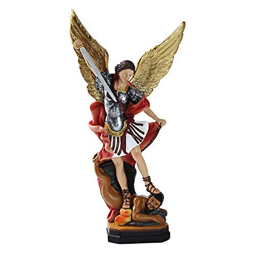 31 cm St. Michael Statue, Erzengel Michael Statue, San Miguel Engel Statue, Erzengel Michael besiegt Luzifer Trampel Dämon Statue Religiöse Sammlung Engel Skulptur (groß) von QIANLING