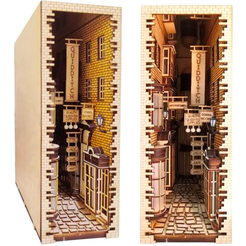 Holz Diagon Alley Book Nook Kit Buchstütze Ständer Bücherregal Einsatz DIY Buchstützen Dekor Modell Bauset Zubehör Luxus Deko Bücher Ornamente Version von suruim