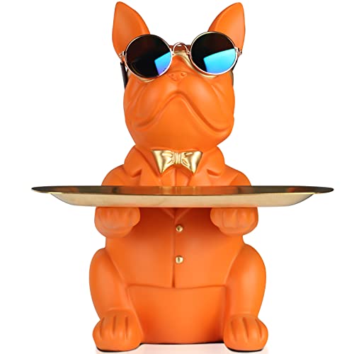 suruim Französische Bulldogge Tablett Deko Statue, Hund Skulptur, Hund Dekofigur Aufbewahrungs Tablett Statue Mit Tablett (Orange) von suruim