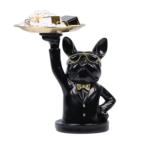 suruim Französische Bulldogge Tablett Deko Statue, Hund Skulptur, Hund Dekofigur Aufbewahrungs Tablett Statue Mit Tablett (Schwarz -1) von suruim