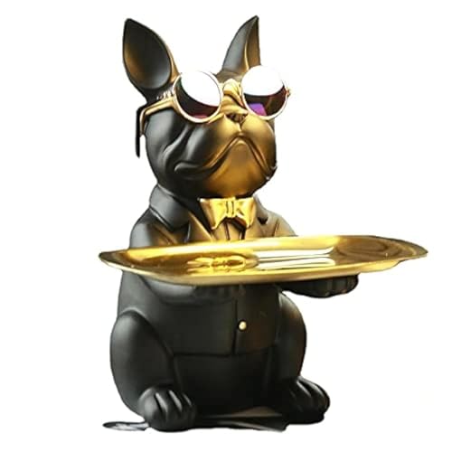 suruim Französische Bulldogge Tablett Deko Statue, Hund Skulptur, Hund Dekofigur Aufbewahrungs Tablett Statue Mit Tablett (schwarz) von suruim