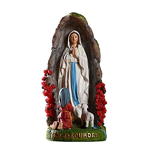 Statue, Katholische Unsere Dame von Lourdes, betende gesegnete Jungfrau Maria Figur, Grotte mit Heilige Bernadette und Lamm, katholische religiöse Heimdekoration, Garten-Statue (20,3 cm) von suruim