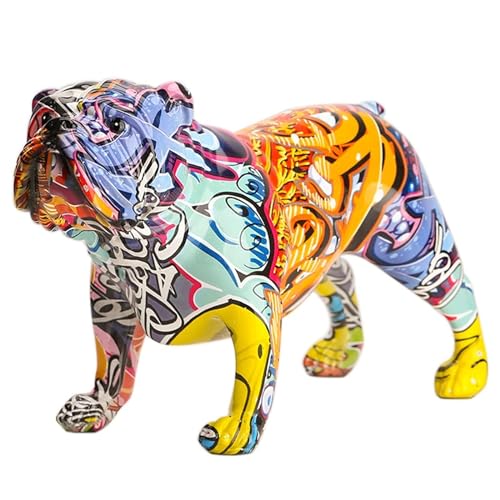 suruim Bunte englische Bulldogge Figuren, kreative Graffiti-Kunst, Moderne Dekoration für Zuhause, Schlafzimmer, Bibliothek, TV-Möbel, Tierdekoration, Ornament (A) von suruim