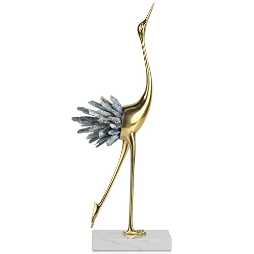 suruim Moderne Luxus Golden Kristall Kupfer Kran Erz Tier Vögel Statue Home Dekoration Zubehör Wohnzimmer Weicher TV Schrank Weinschrank Dekor (Blau-A) von suruim