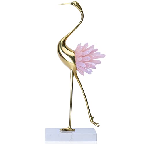 suruim Moderne Luxus Golden Kristall Kupfer Kranich Erz Tier Vögel Statue Home Dekoration Zubehör Wohnzimmer Weicher TV Schrank Weinschrank Dekor (Rosa-B) von suruim