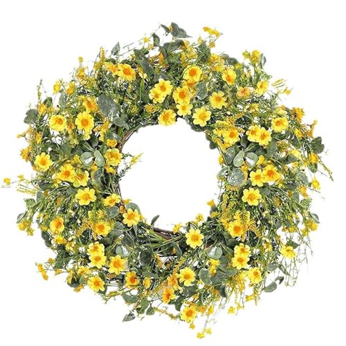 susiodeu Bunter Wildblumen Frühlings Sommer Türkranz, 40 cm, Frühlingskranz für die Inneneinrichtung, getrocknete Blumen, Kunststoff, künstlicher Kranz, A, 40cm von susiodeu