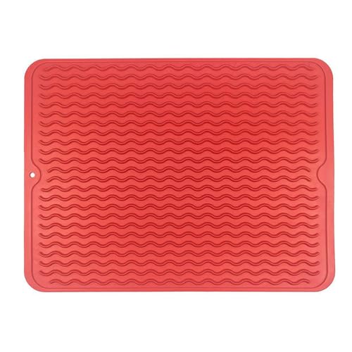 susiodeu Flexibles Silikon Abtropfpad, leicht zu reinigende Abflussrille für Geschirr, Silikagel Theken Silikon Abtropfpad, Abtropfmatte, Rot, 40 * 30 * 0.5 cm von susiodeu