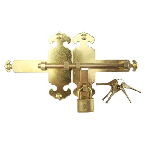 susiodeu Messing Türriegel mit Lotusmuster, anspruchsvolle Sicherheit für den Eingangsbereich, Fledermausmuster oder Lotus oder schlicht ohne, 32cm kein Bild von susiodeu
