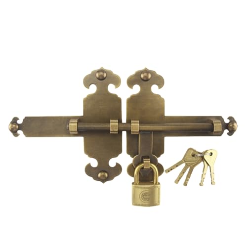 susiodeu Messing Türriegel mit Lotusmuster, anspruchsvolle Sicherheit für den Eingangsbereich, Fledermausmuster oder Lotus oder schlicht ohne, kein Bild 32cm von susiodeu