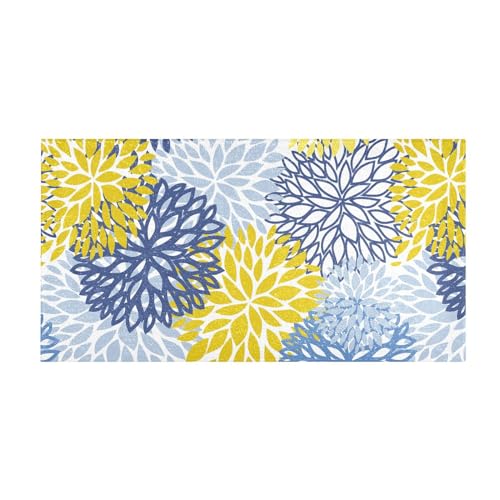 Badezimmerteppich, 99 x 50 cm, gelb-blau, Chrysanthemen-Plüsch, zotteliger Badematte, super saugfähig, weiche Mikrofaser, maschinenwaschbar, rutschfest, schnell trocknend, Duschteppich für Badewanne, von susiyo