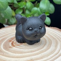 Obsidian Kristall Geschnitzte Katze , Schnitzerei Kätzchen Figur Geschenk Zur Wohnungseinrichtung, Wohndekoration #051639 von sustarrycrystal