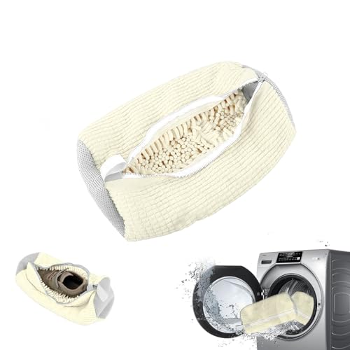 Schuhwaschbeutel für die Waschmaschine, Schuhtrockner, Wäschebeutel, wiederverwendbar, Schuhwaschbeutel für Waschmaschine und Trockner,waschbeutel,Wäschesack Schuhe mit 360° Reinigungsflaum (Weiß x 1) von suzmei