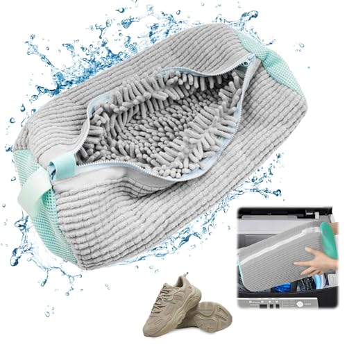 Schuhwaschbeutel für die Waschmaschine, Schuhtrockner, Wäschebeutel, wiederverwendbar, Schuhwaschbeutel für Waschmaschine und Trockner,waschbeutel,Wäschesack Schuhe mit 360° Reinigungsflaum (grau x 1) von suzmei