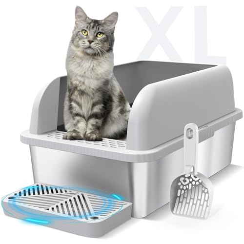 Geschlossene Katzenklo Edelstahl XXL, 37 L Katzentoilette Edelstahl Mit Deckel, Katzenklo Metall Mit Hochwandigem Seitengehäuse, Nicht-Klebrig, Auslaufsicher & Einfach zu Reinigen von suzzipaws