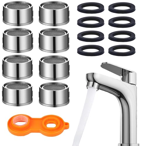 svpfuo 8 Stück Perlatoren für Wasserhähne, Wasserhahn Aufsatz Perlator 24 MM, Wasserhahn Sieb mit Montage-Demontageschlüssel, Edelstahl, Filtert Verunreinigungen und Spart Wasser von svpfuo