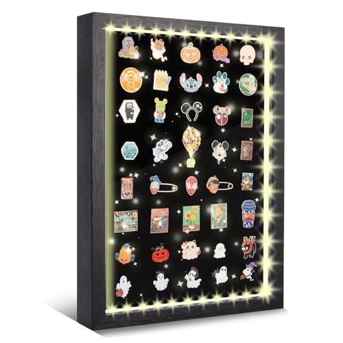 swakuszy Pin-Vitrine mit Beleuchtung, 40,6 x 30,5 cm, schwarze Emaille-Pin-Anzeigetafel mit Licht, Pin-Halter und Pin-Collection-Display-Rahmen, Pinnwand für Wand- oder Tischplatte, Pinnwand für von swakuszy