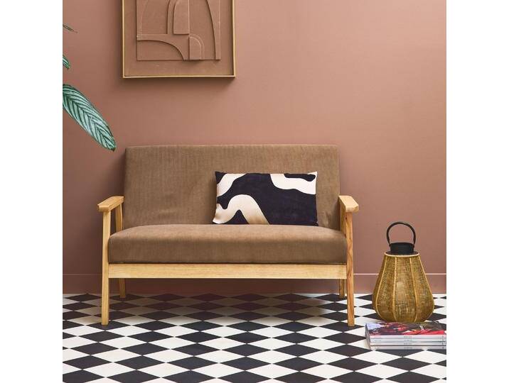 2-Sitzer-Banksofa mit Cord-Bezug, Holzfüße Taupe - sweeek von sweeek
