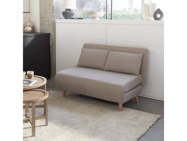 2-Sitzer-Sofa mit Stoffbezug, Holzfüße Beige - sweeek 2-Sitzer-Sofa mit Stoffbezug, Holzfüße Beige - sweeek von sweeek