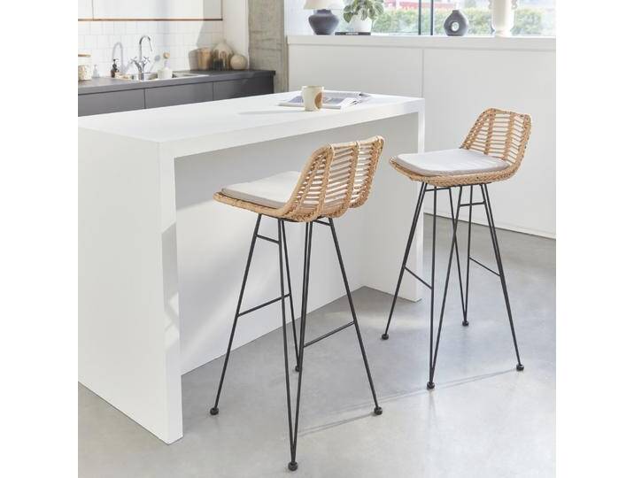2 Barhocker aus Rattan und Metall Natur - sweeek 2 Barhocker aus Rattan und Metall Natur - sweeek von sweeek