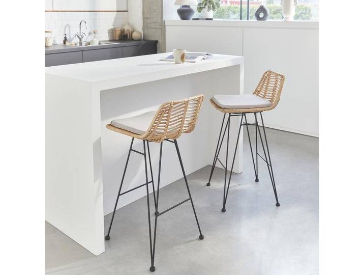 2 Barhocker Rattan und Metall, 67cm Natur - sweeek 2 Barhocker Rattan und Metall, 67cm Natur - sweeek von sweeek