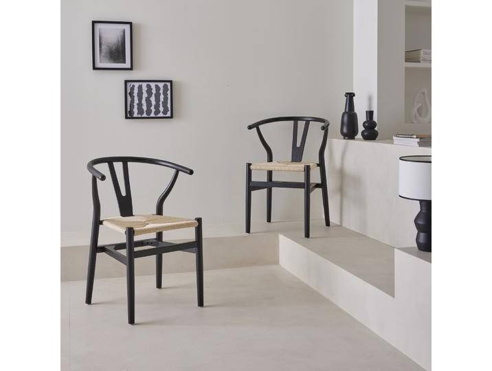 2er-Set Holzstühl mit Sitzfläche aus Seilbespannung Schwarz - sweeek 2er-Set Holzstühl mit Sitzfläche aus Seilbespannung Schwarz - sweeek von sweeek